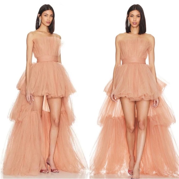 BRONX AND BANCO Anna Tiered Tulle Strapless Pink Maxi Dress Size Small - Picture 4 of 15